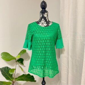 Valerie Stevens Vibrant Green Lace Blouse